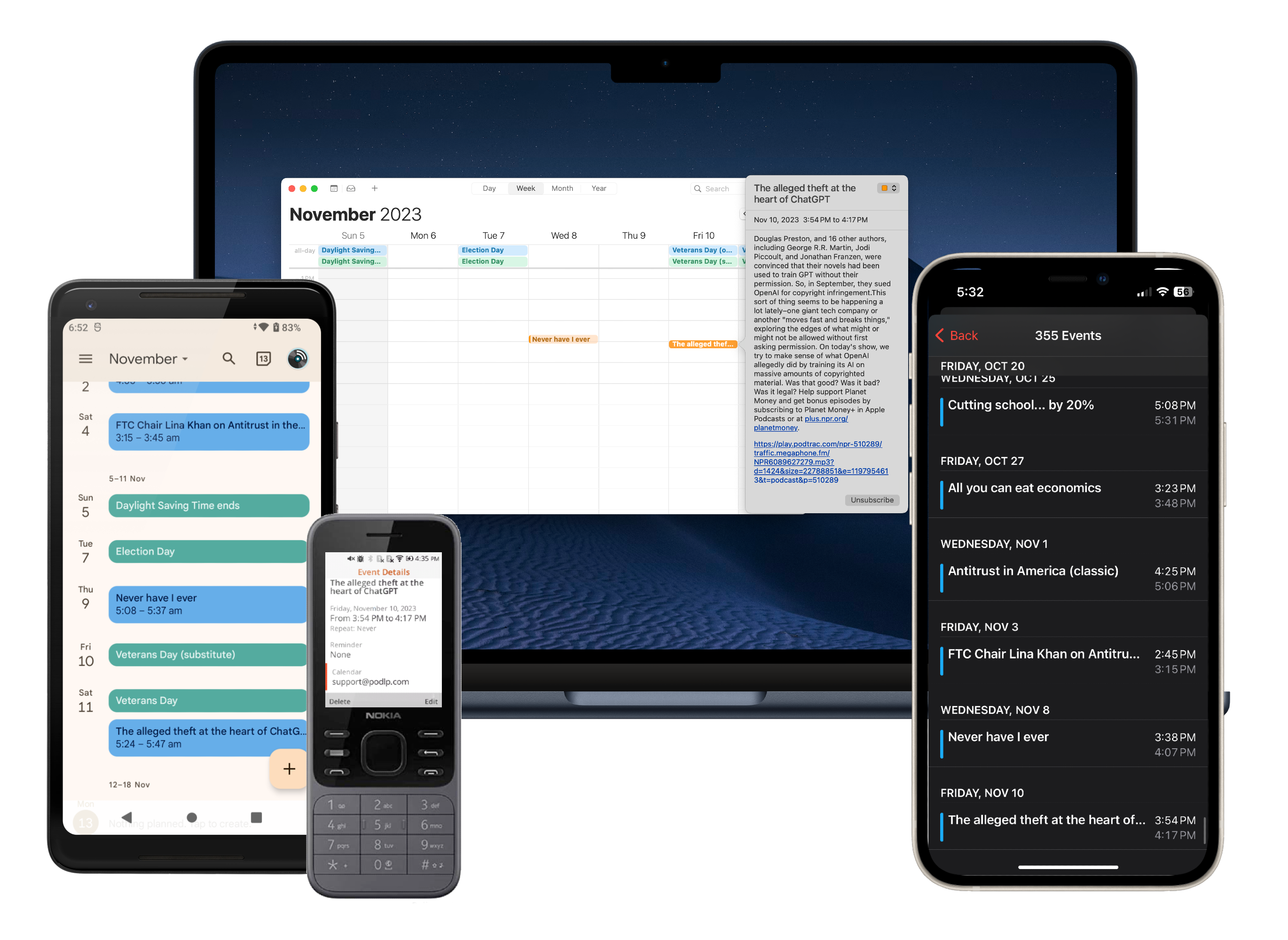 Screenshots of PodCal